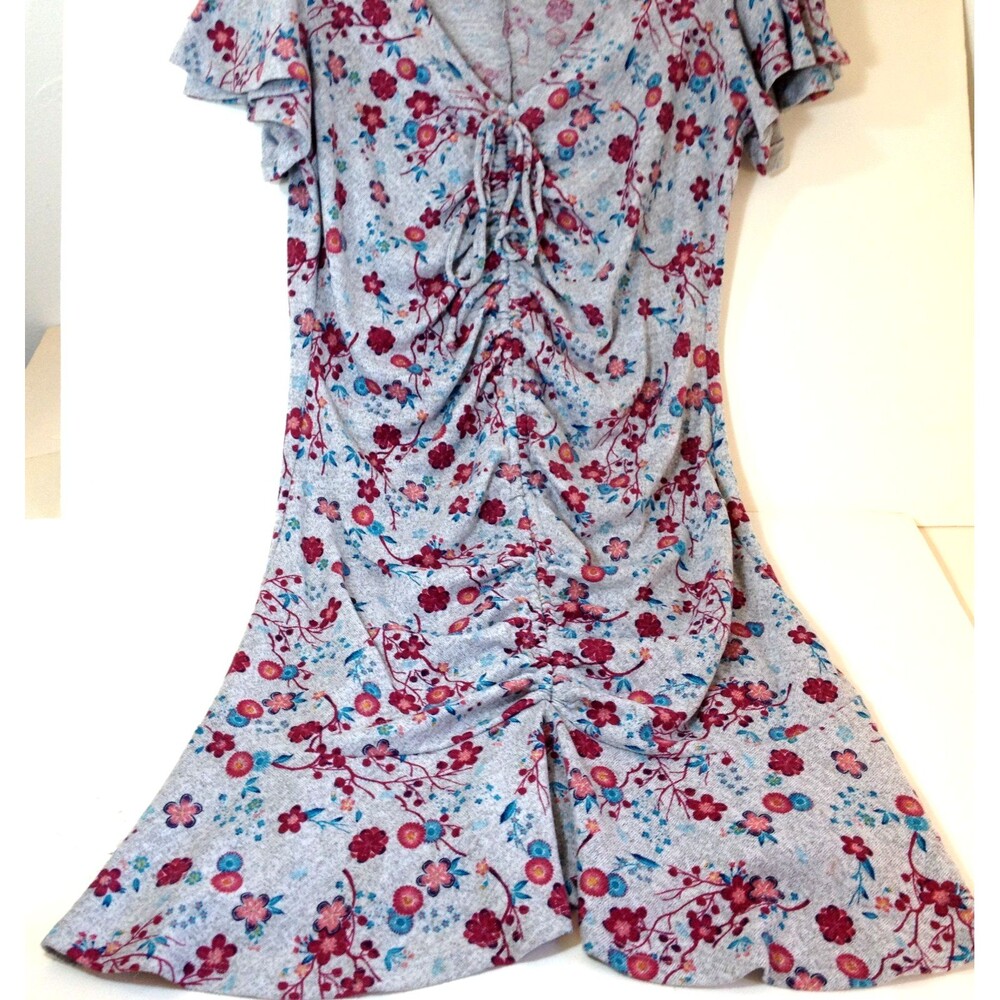 Disney Princess Gray Floral Short Sleeve Ruched Dress Size L - Picture 6 of 10